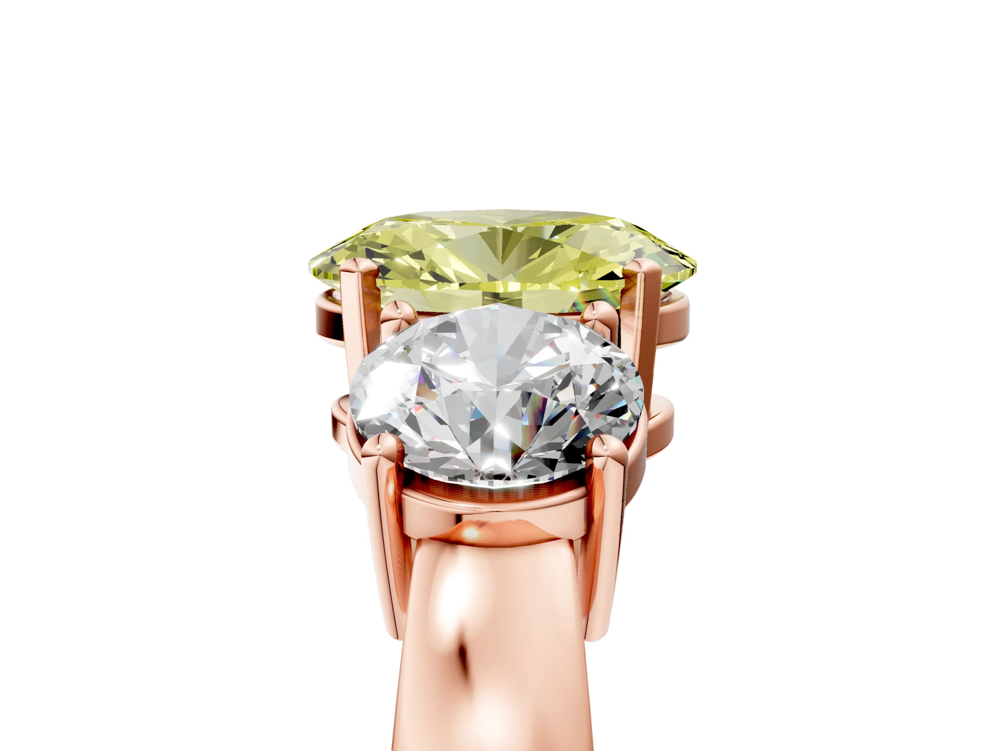 Rose gold Three-Stone Fancy Yellow Oval Cut Diamond Ring with Round Side Stones, Classic Band, and Four-Prong Setting_17