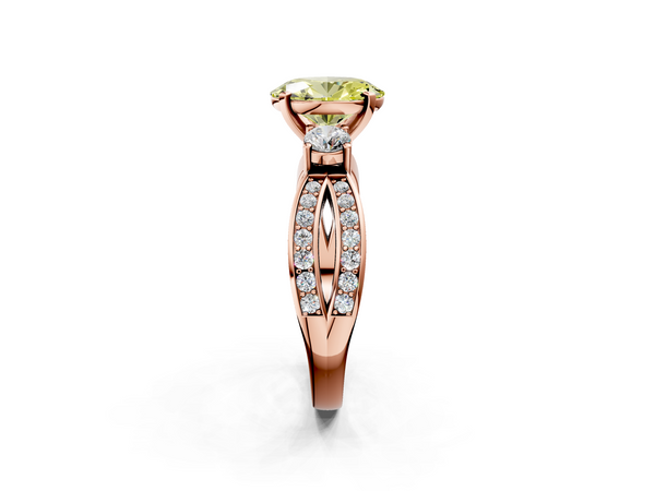 Rose gold Three-Stone Fancy Yellow Oval  Cut Diamond Twist Band with Prong Setting