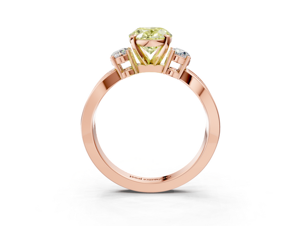 Rose gold Three-Stone Fancy Yellow Oval  Cut Diamond Twist Band with Prong Setting