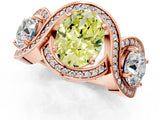 Rose gold Three-Stone Fancy Yellow Oval Cut Diamond Wave Pave Band with Prong Setting_1