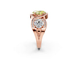 Rose gold Three-Stone Fancy Yellow Oval Cut Diamond Wave Pave Band with Prong Setting_2