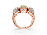 Rose gold Three-Stone Fancy Yellow Oval Cut Halo Diamond Milgrain Band with Four-Prong Setting_3