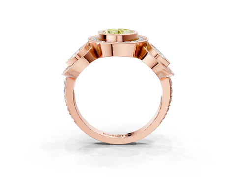 Rose gold Three-Stone Fancy Yellow Oval Cut Halo Pavé Diamond Ring_3