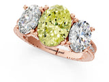 Rose gold Three-Stone Fancy Yellow Oval  Diamond Milgrain Pave Band with Prong Setting 1