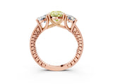 Rose gold Three-Stone Fancy Yellow Oval  Diamond Milgrain Pave Band with Prong Setting 3