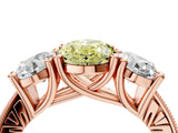Rose gold Three-Stone Fancy Yellow Oval  Diamond Milgrain Pave Band with Prong Setting 4
