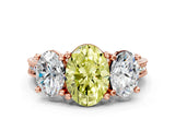 Rose gold Three-Stone Fancy Yellow Oval  Diamond Milgrain Pave Band with Prong Setting