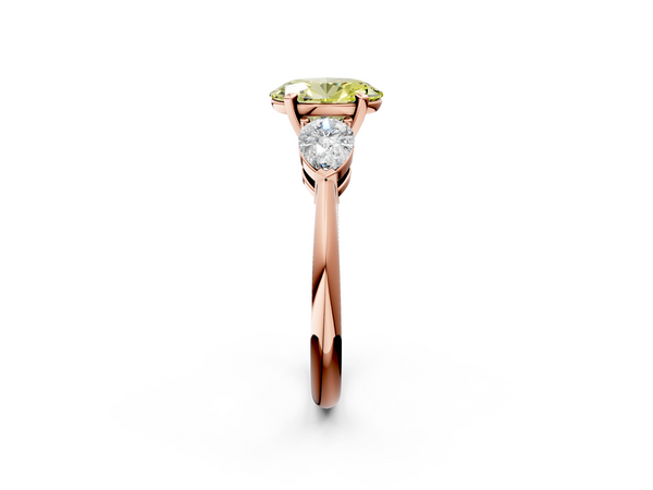 Rose Gold Oval Three Stone Engagement Ring Setting for Fancy Yellow Center with Pear Side Stones