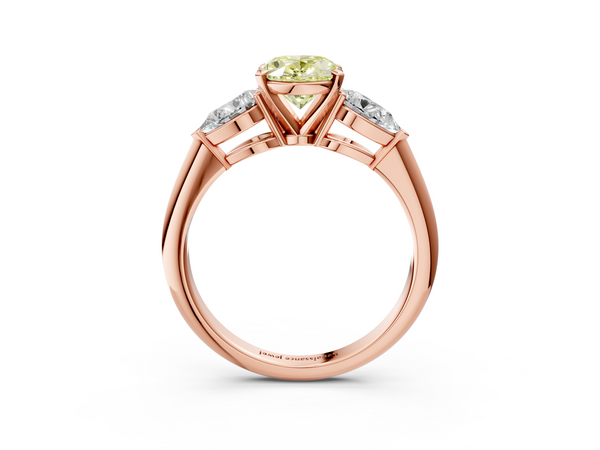 Rose Gold Oval Three Stone Engagement Ring Setting for Fancy Yellow Center with Pear Side Stones