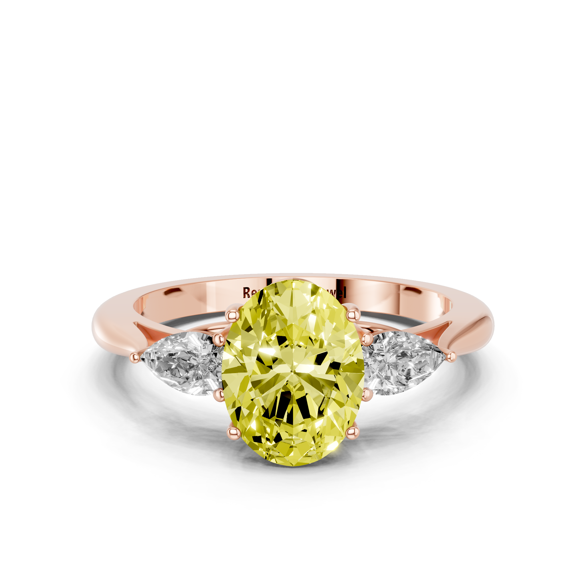 Rose gold Three-Stone Fancy Yellow Oval  Diamond Solitaire Ring with Pear Side Stones and Four-Prong Setting_14