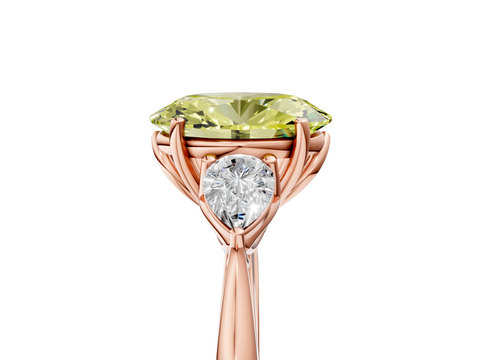 Rose gold Three-Stone Fancy Yellow Oval  Diamond Solitaire Ring with Pear Side Stones and Four-Prong Setting_36
