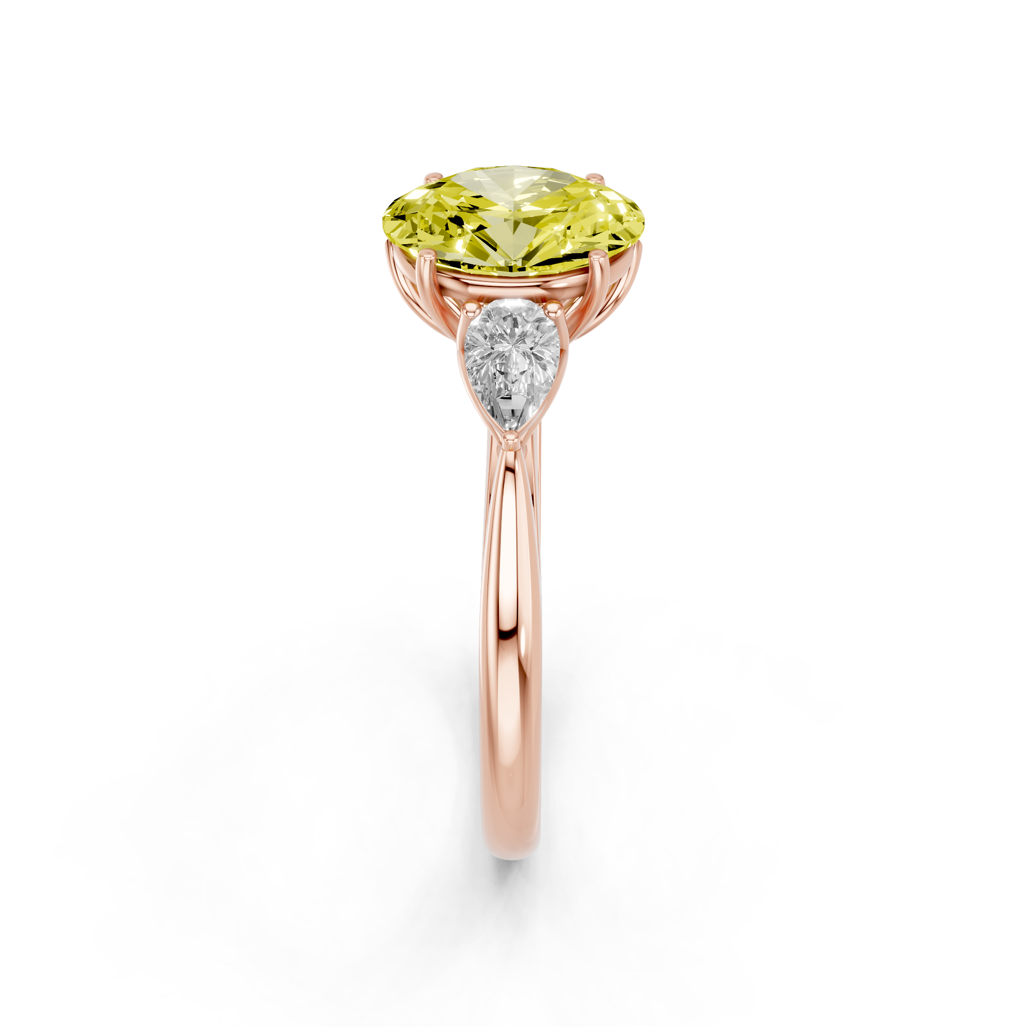 Rose gold Three-Stone Fancy Yellow Oval  Diamond Solitaire Ring with Pear Side Stones and Four-Prong Setting_4
