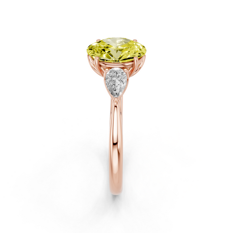 Rose gold Three-Stone Fancy Yellow Oval  Diamond Solitaire Ring with Pear Side Stones and Four-Prong Setting_4