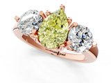 Rose gold Three-Stone Fancy Yellow Pear  Brilliant Cut Solitaire Ring with Prong Setting on a Classic Band 2
