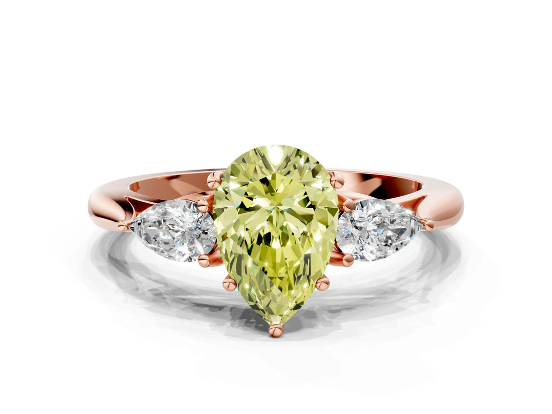 Rose gold Three-Stone Fancy Yellow Pear Cut Brilliant Diamond Solitaire Ring with Tapered Band and Four-Prong Setting_3