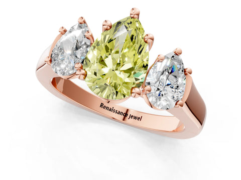 Rose gold Three-Stone Fancy Yellow Pear Cut Brilliant Diamond Trellis Ring with Comfort Fit Band_1