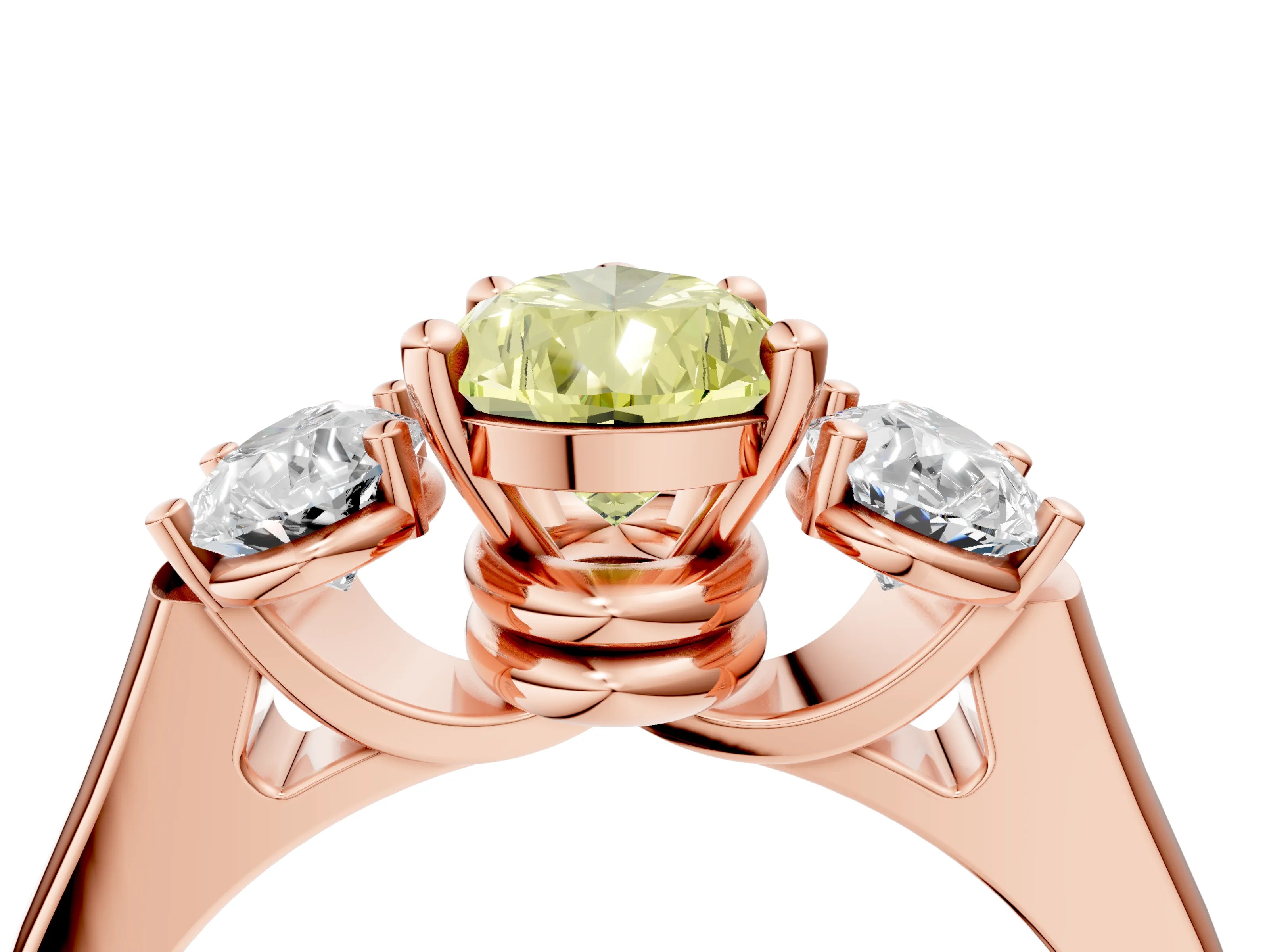 Rose gold Three-Stone Fancy Yellow Pear Cut Brilliant Diamond Trellis Ring with Comfort Fit Band_4
