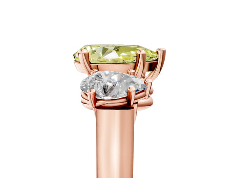 Rose gold Three-Stone Fancy Yellow Pear Cut Brilliant Diamond Trellis Ring with Comfort Fit Band_5