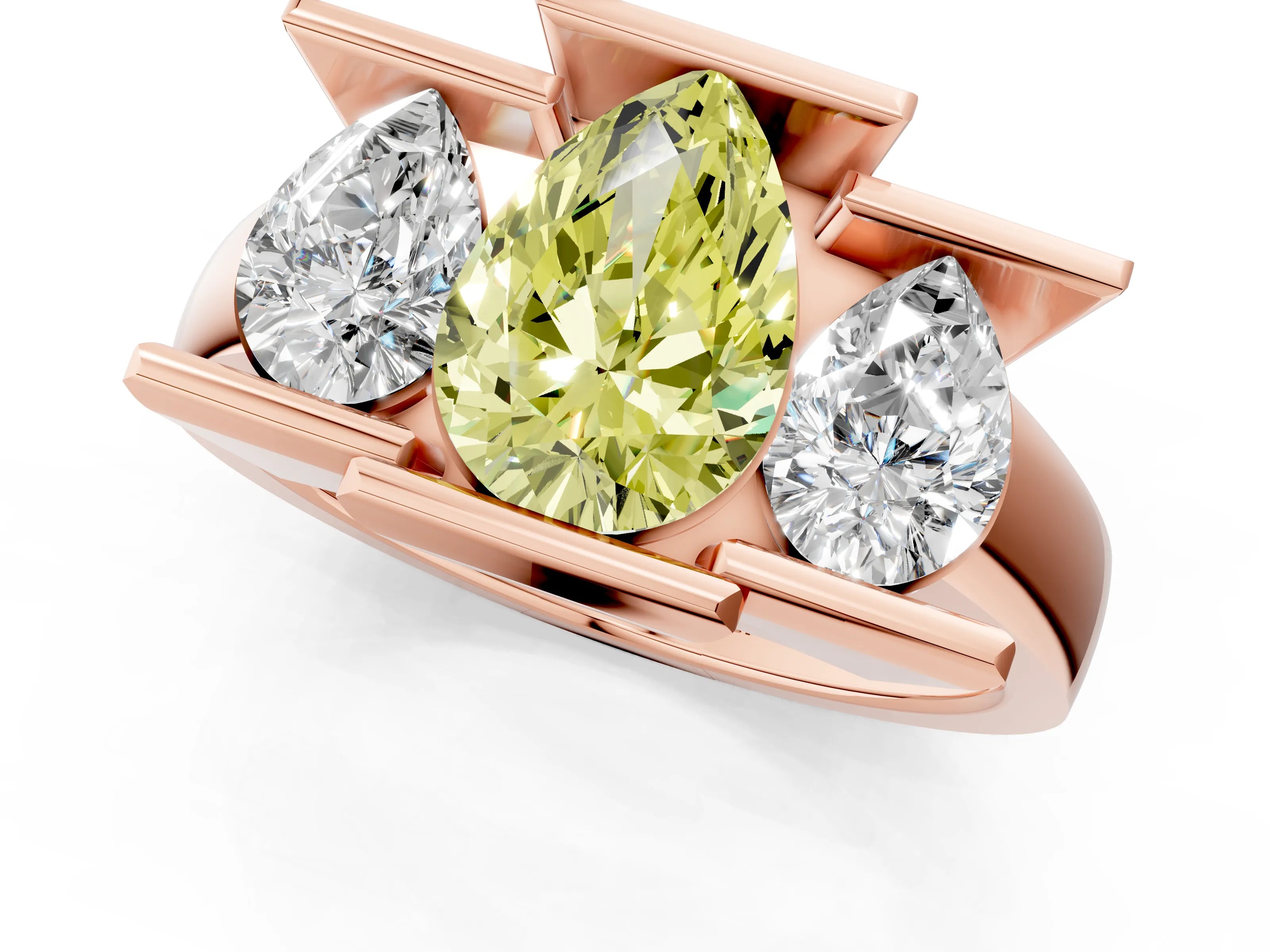Rose gold Three Stone Fancy Yellow Pear Cut Cut Channel Set Diamond Ring_1