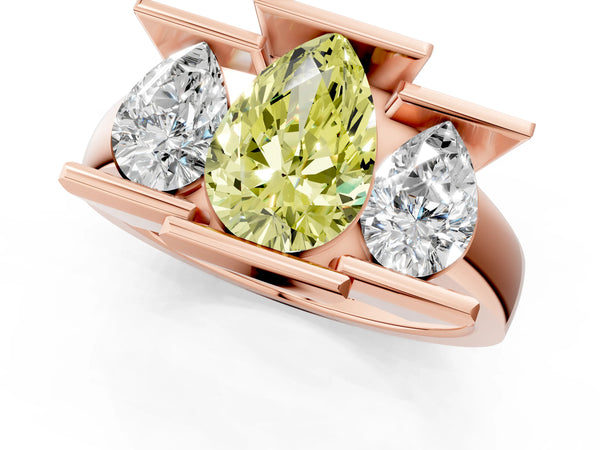 Rose gold Three Stone Fancy Yellow Pear Cut Cut Channel Set Diamond Ring