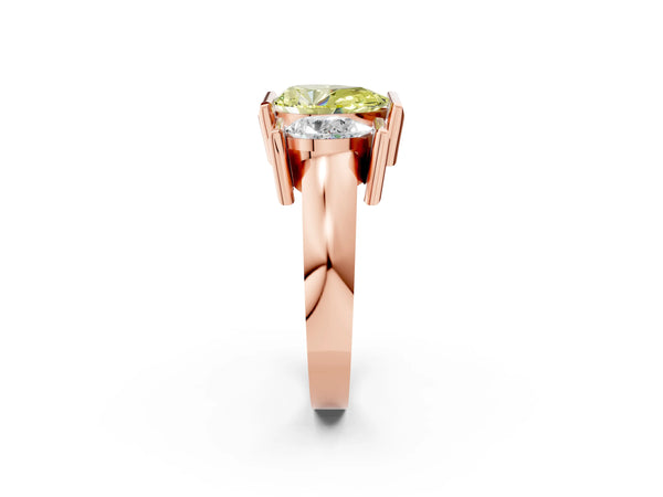 Rose gold Three Stone Fancy Yellow Pear Cut Cut Channel Set Diamond Ring