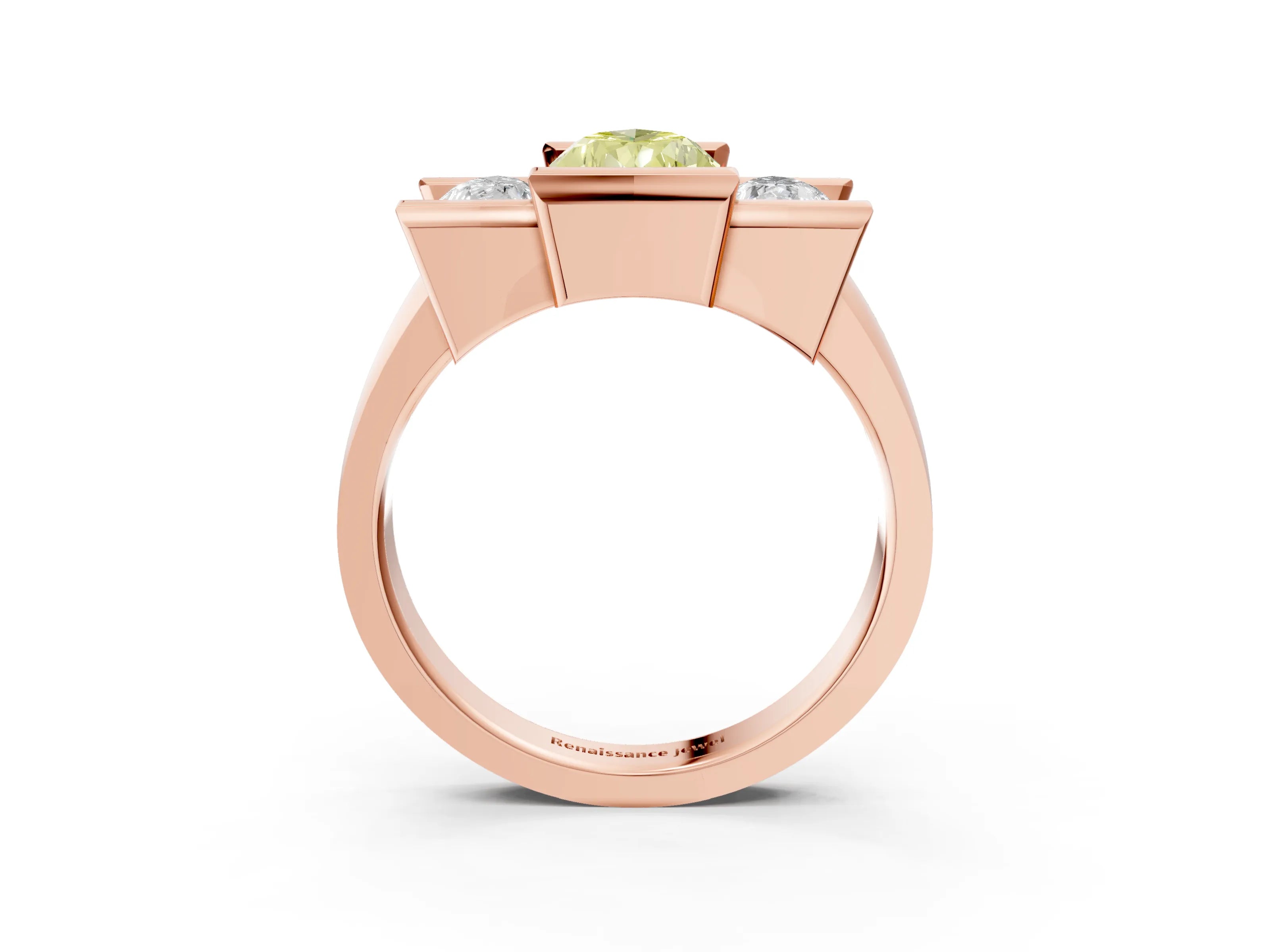 Rose gold Three Stone Fancy Yellow Pear Cut Cut Channel Set Diamond Ring_3