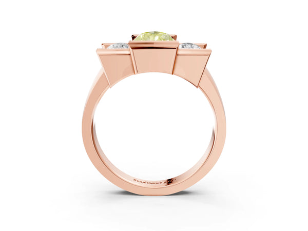 Rose gold Three Stone Fancy Yellow Pear Cut Cut Channel Set Diamond Ring
