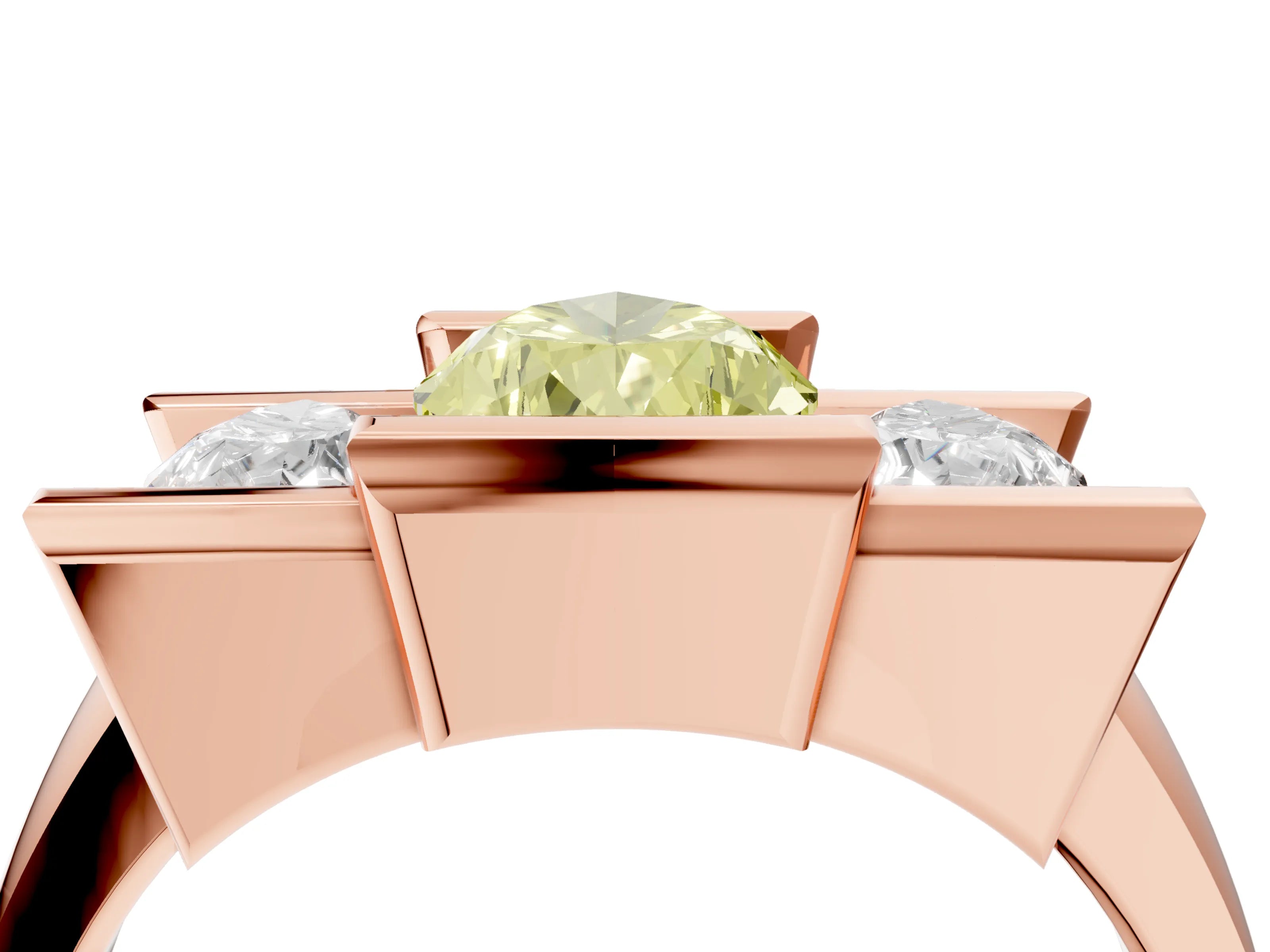 Rose gold Three Stone Fancy Yellow Pear Cut Cut Channel Set Diamond Ring_4