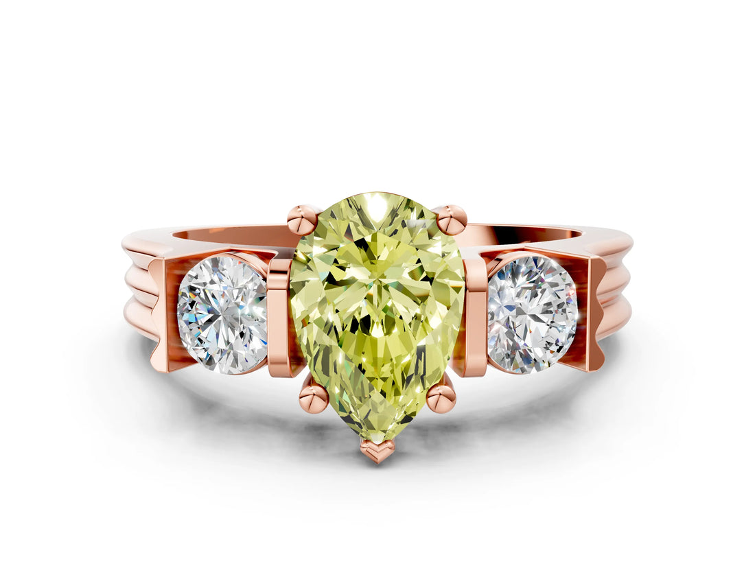 Rose gold Three-Stone Fancy Yellow Pear Cut Cut Classic Band Prong Setting Ring