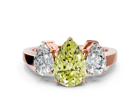 Rose gold Three-Stone Fancy Yellow Pear Cut Cut Diamond Engagement Ring with Flat Band and Four-Prong Setting_12