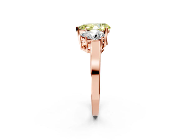 Rose gold Three-Stone Fancy Yellow Pear Cut Cut Diamond Engagement Ring with Flat Band and Four-Prong Setting
