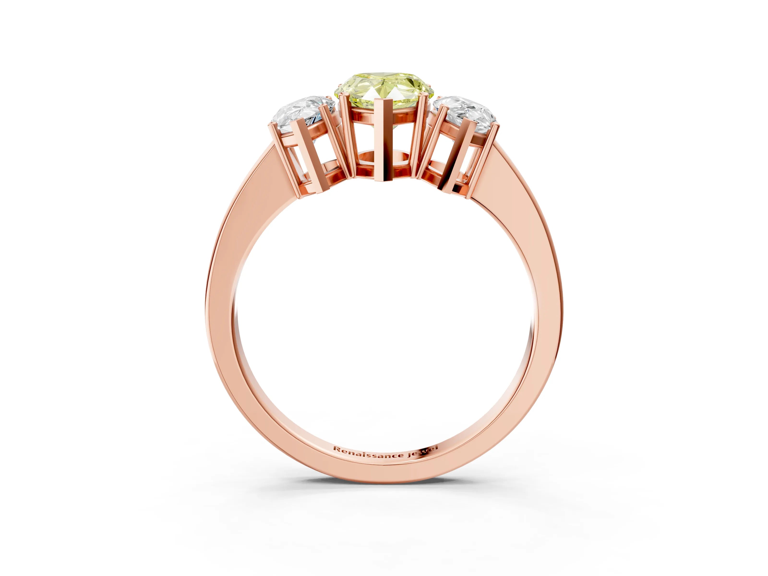 Rose gold Three-Stone Fancy Yellow Pear Cut Cut Diamond Engagement Ring with Flat Band and Four-Prong Setting_15
