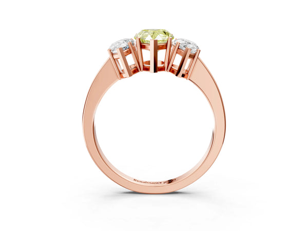 Rose gold Three-Stone Fancy Yellow Pear Cut Cut Diamond Engagement Ring with Flat Band and Four-Prong Setting
