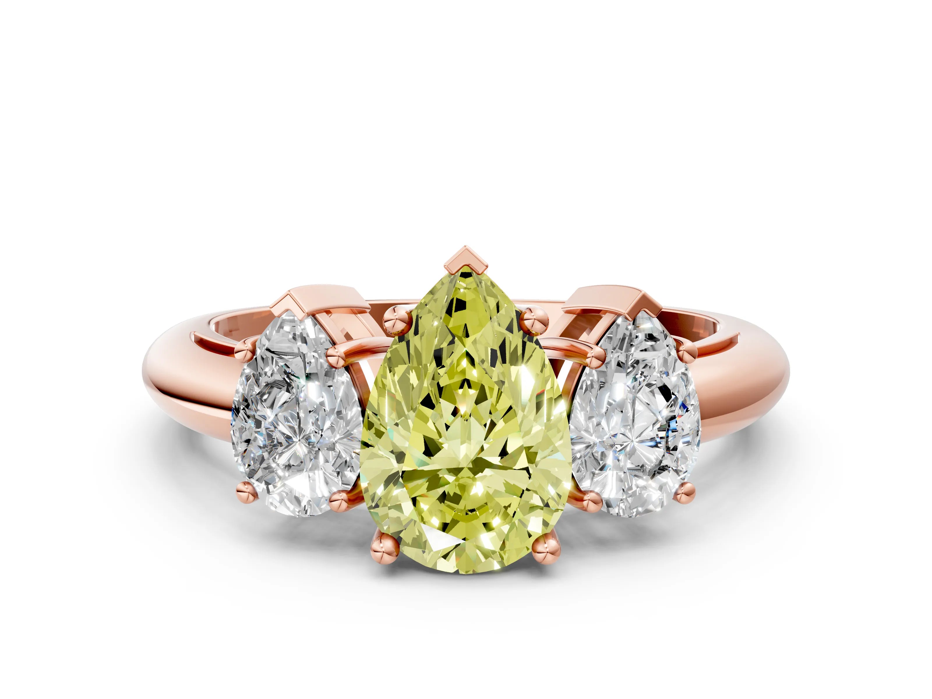 Rose gold Three-Stone Fancy Yellow Pear Cut Cut Diamond Engagement Ring with Prong Setting on a White Gold Band_24