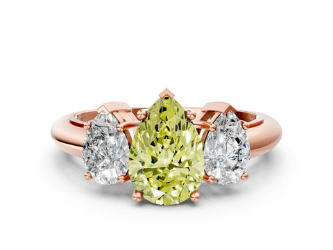 Rose gold Three-Stone Fancy Yellow Pear Cut Cut Diamond Engagement Ring with Prong Setting on a White Gold Band_24