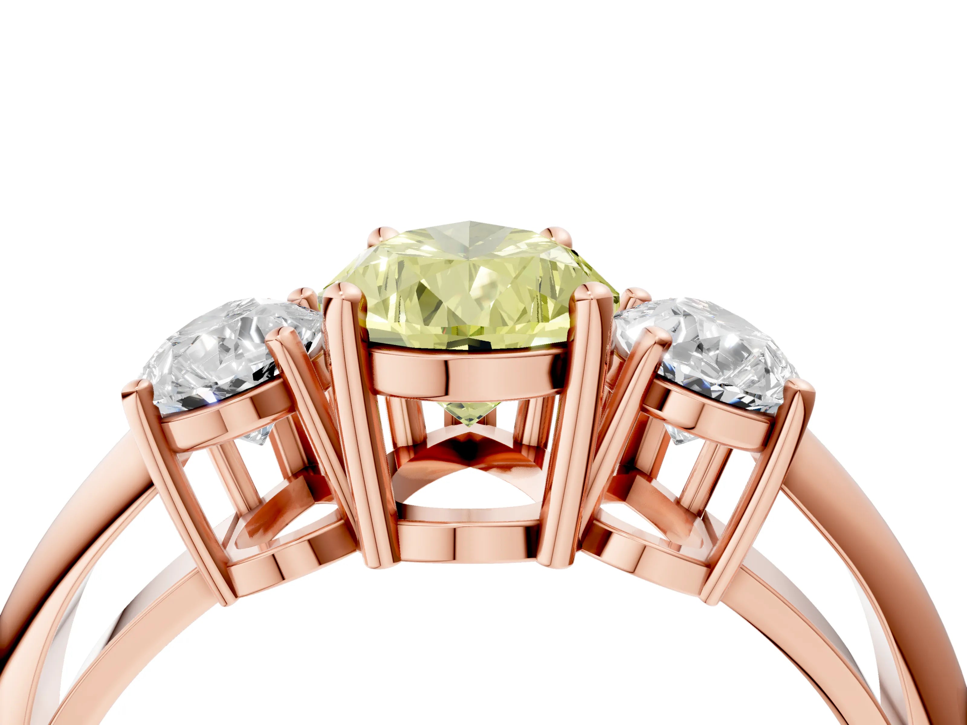 Rose gold Three-Stone Fancy Yellow Pear Cut Cut Diamond Engagement Ring with Prong Setting on a White Gold Band_4