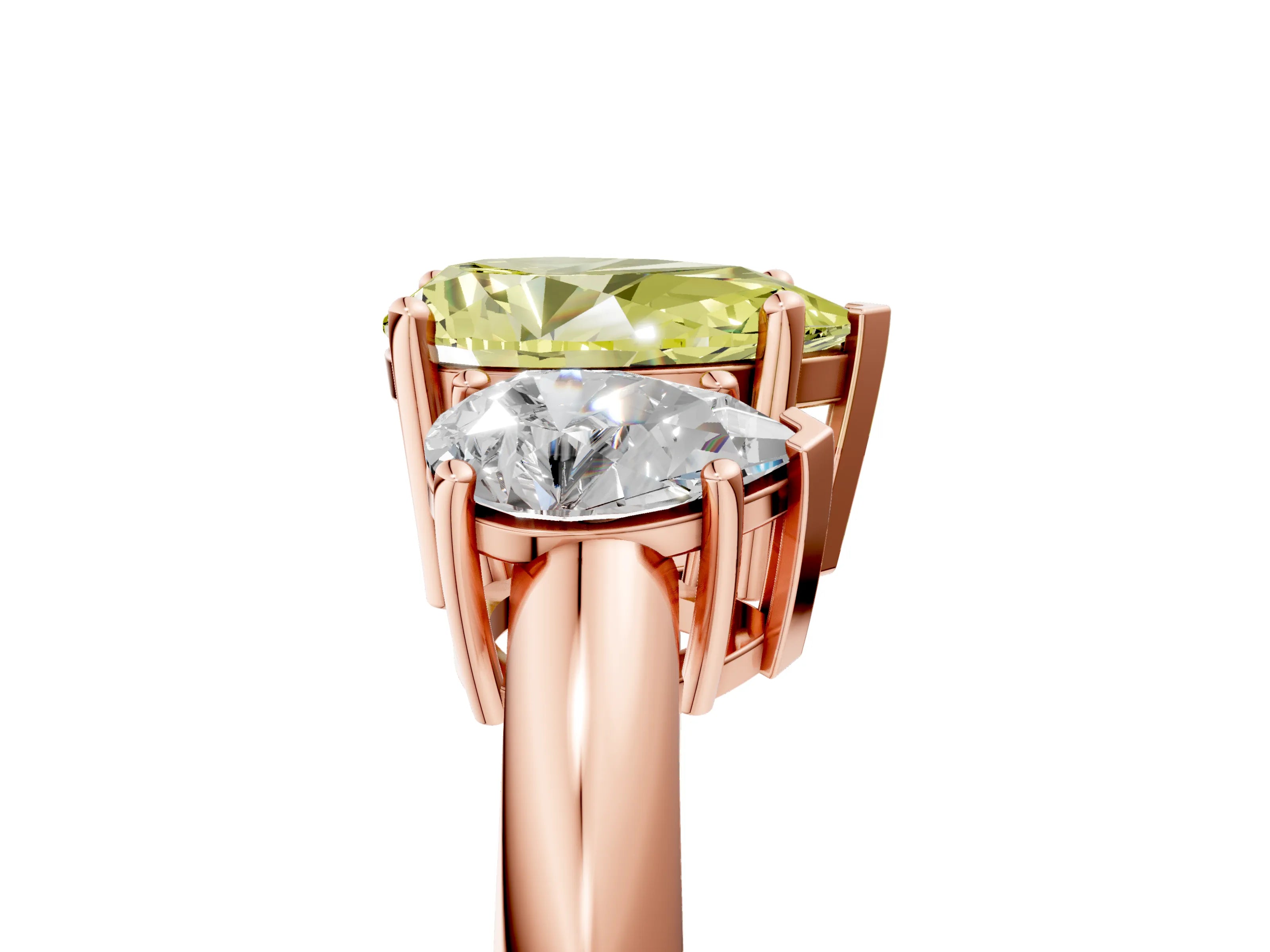 Rose gold Three-Stone Fancy Yellow Pear Cut Cut Diamond Engagement Ring with Prong Setting on a White Gold Band_5