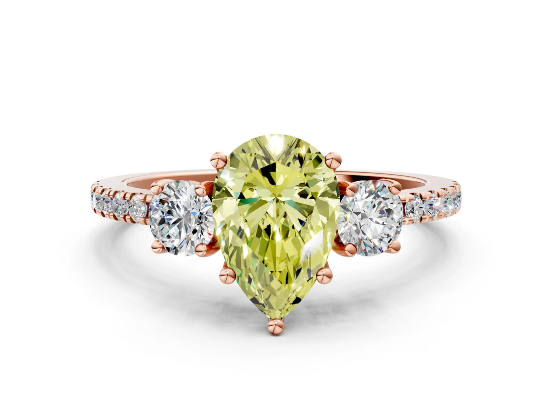 Rose gold Three-Stone Fancy Yellow Pear Cut Cut Diamond Pavé Band with Prong Setting_15