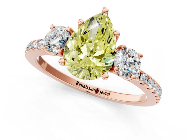 Rose gold Three-Stone Fancy Yellow Pear Cut Cut Diamond Pavé Band with Prong Setting