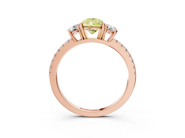 Rose gold Three-Stone Fancy Yellow Pear Cut Cut Diamond Pavé Band with Prong Setting
