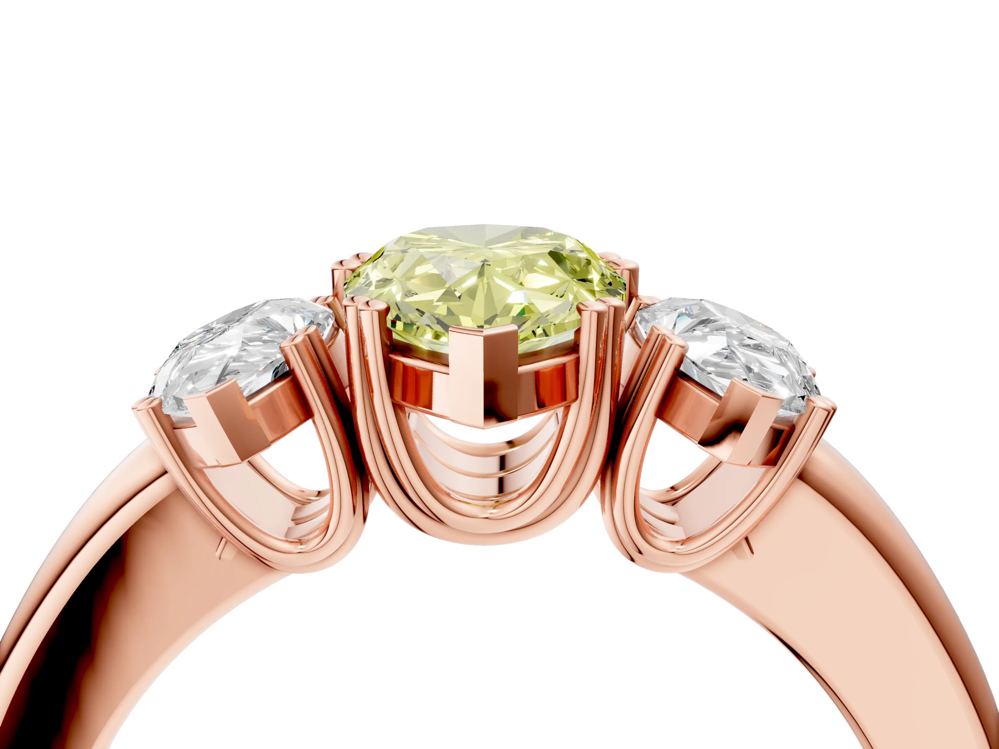 Rose gold Three-Stone Fancy Yellow Pear Cut Cut Diamond Ring with Channel Set Band and Four-Prong Setting_4