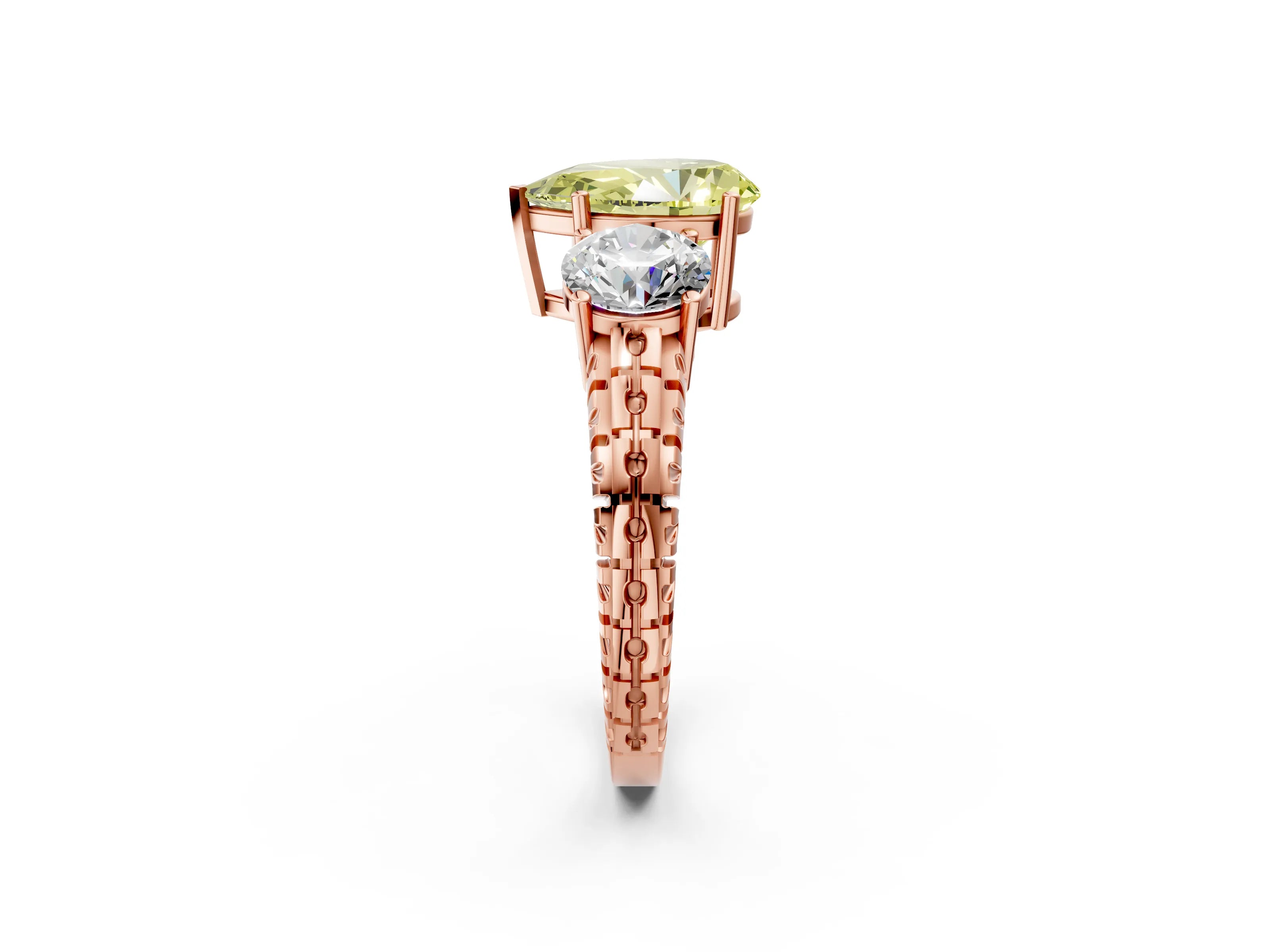 Rose gold Three-Stone Fancy Yellow Pear Cut Cut Diamond Ring with Channel-Set Band and Prong Setting_2
