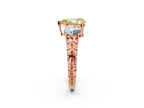 Rose gold Three-Stone Fancy Yellow Pear Cut Cut Diamond Ring with Channel-Set Band and Prong Setting_2