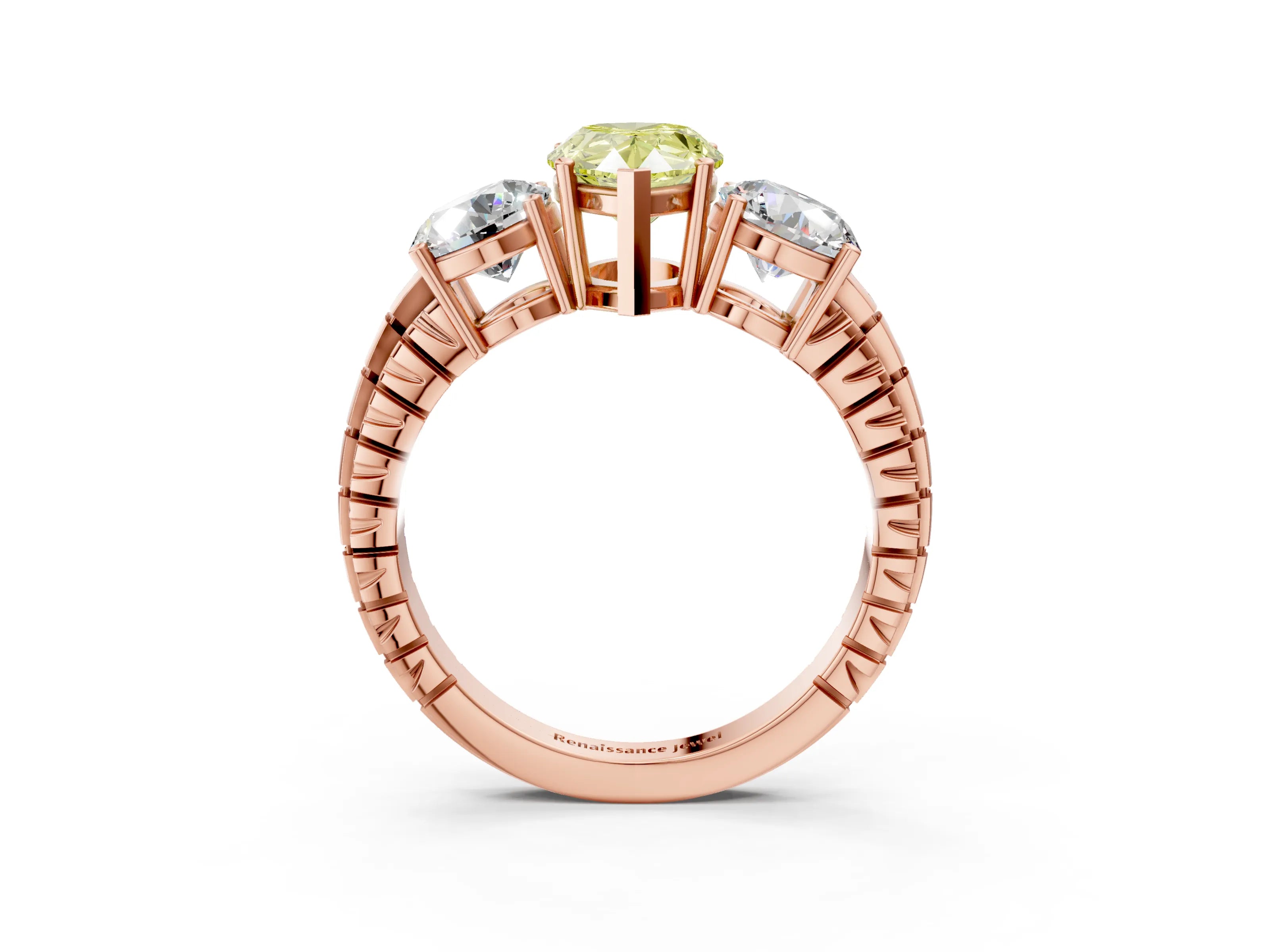 Rose gold Three-Stone Fancy Yellow Pear Cut Cut Diamond Ring with Channel-Set Band and Prong Setting_3