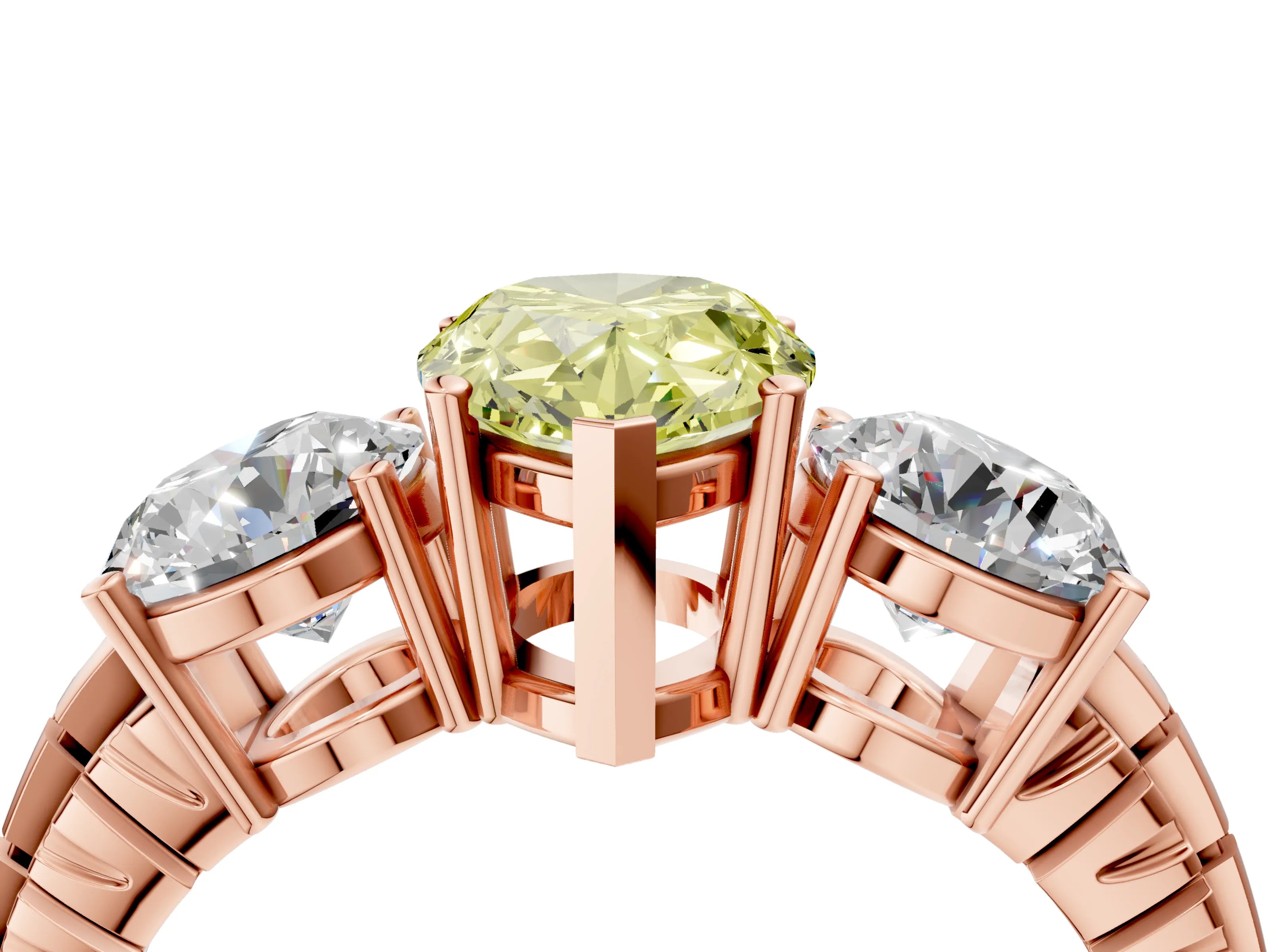 Rose gold Three-Stone Fancy Yellow Pear Cut Cut Diamond Ring with Channel-Set Band and Prong Setting_4