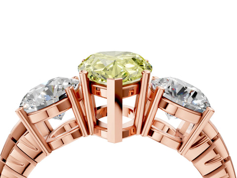 Rose gold Three-Stone Fancy Yellow Pear Cut Cut Diamond Ring with Channel-Set Band and Prong Setting_4