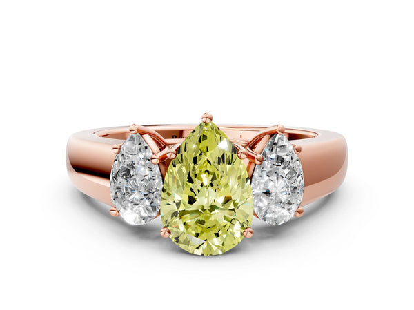 Rose gold Three-Stone Fancy Yellow Pear Cut Cut Diamond Ring with Prong Setting and Classic Band