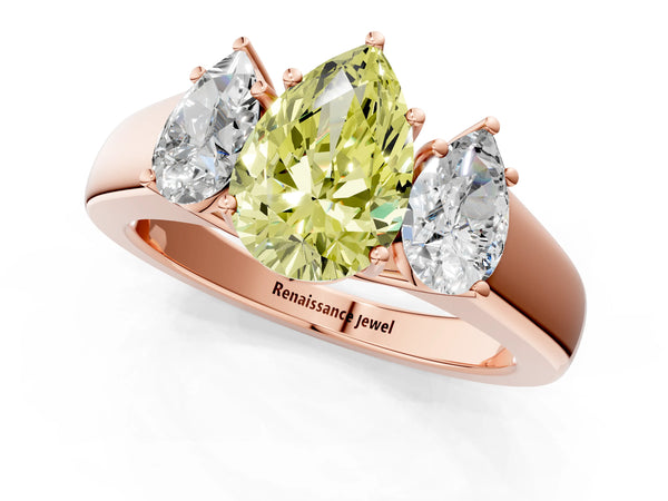 Rose gold Three-Stone Fancy Yellow Pear Cut Cut Diamond Ring with Prong Setting and Classic Band