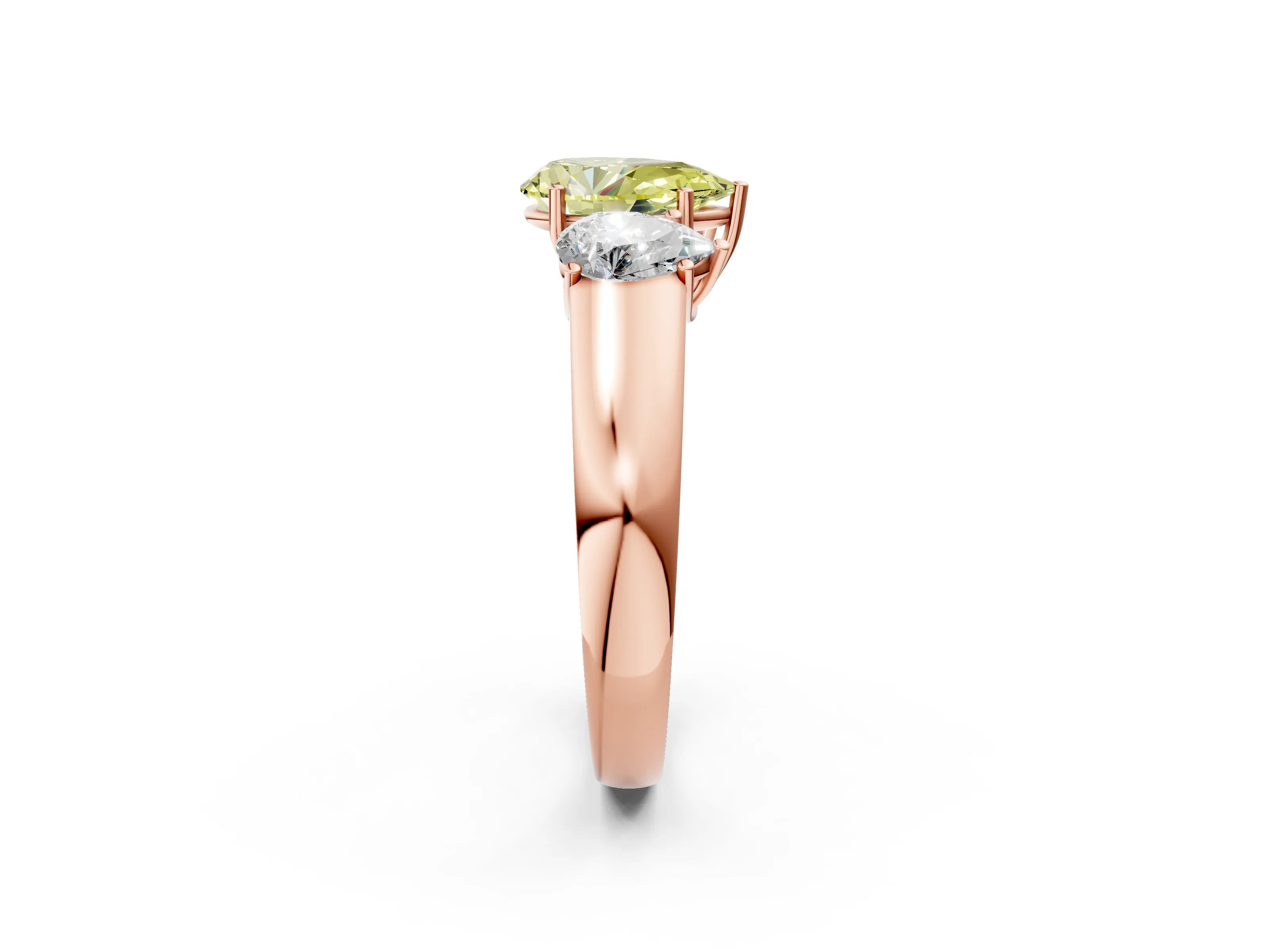 Rose gold Three-Stone Fancy Yellow Pear Cut Cut Diamond Ring with Prong Setting and Classic Band_2