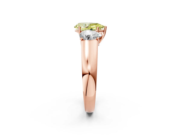 Rose gold Three-Stone Fancy Yellow Pear Cut Cut Diamond Ring with Prong Setting and Classic Band